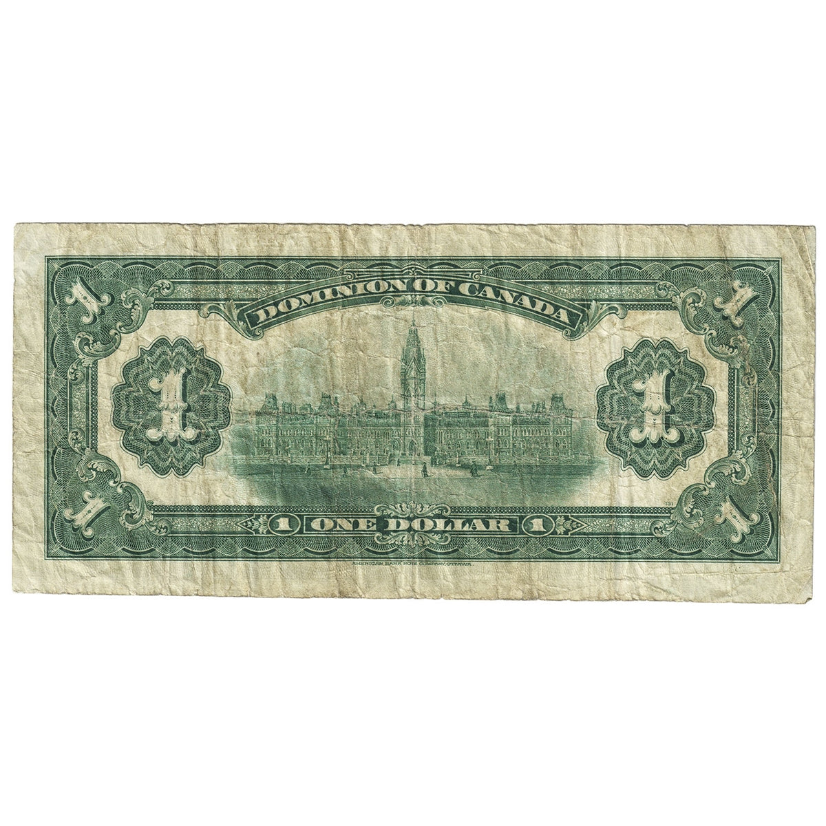 DC-23b 1917 Dominion $1 Various-Saunders, No Seal, Series V, VG-F (VG10)