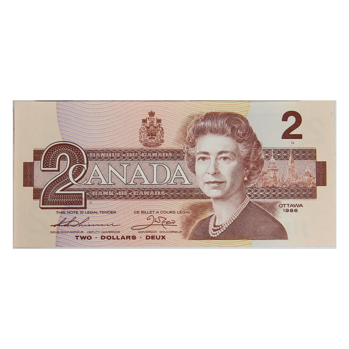 BC-55b 1986 Canada $2 Thiessen-Crow, BRJ, Choice Uncirculated (CUNC63)