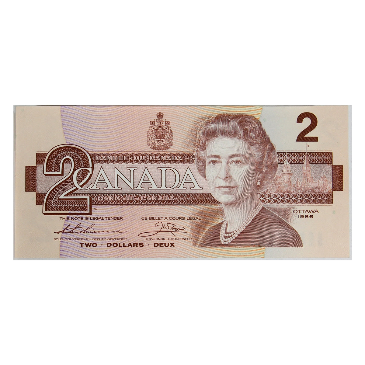 BC-55b 1986 Canada $2 Thiessen-Crow, Small BBP, Uncirculated (MS60)
