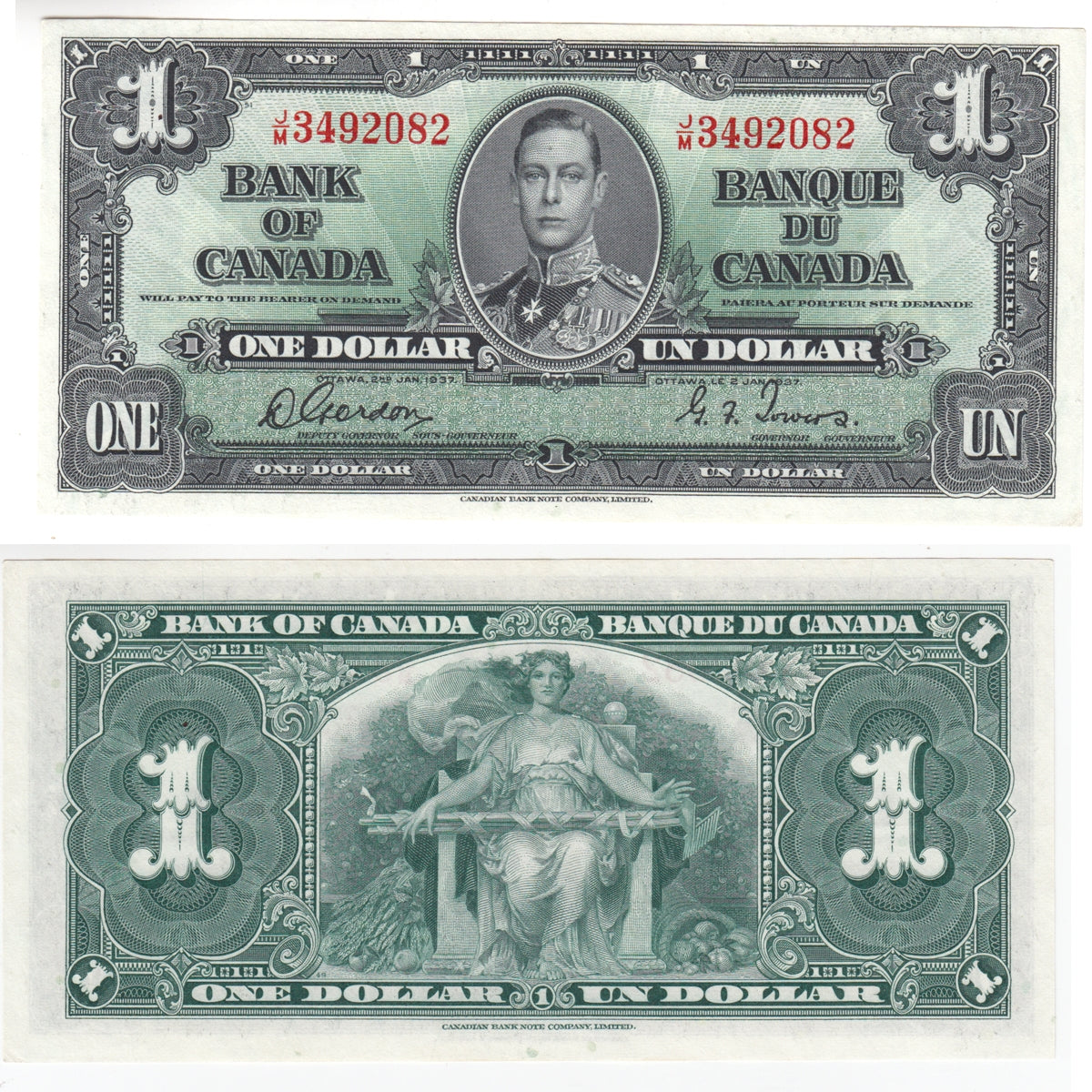 BC-21c 1937 Canada $1 Gordon-Towers, J/M, AU
