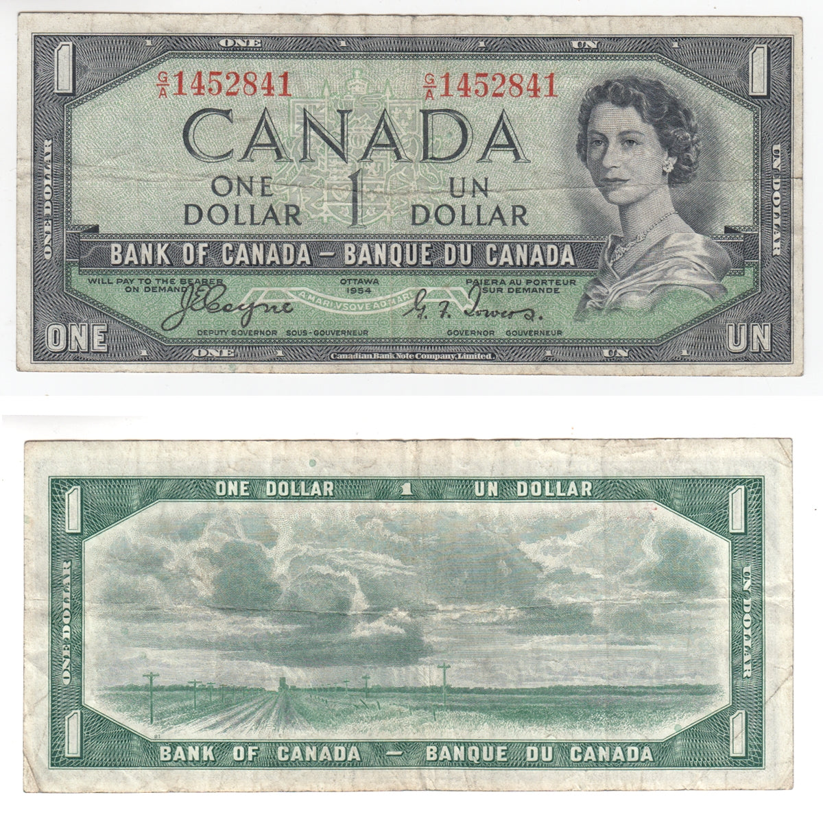 BC-29a 1954 Canada $1 Coyne-Towers, Devil's Face, G/A, F-VF (F15)