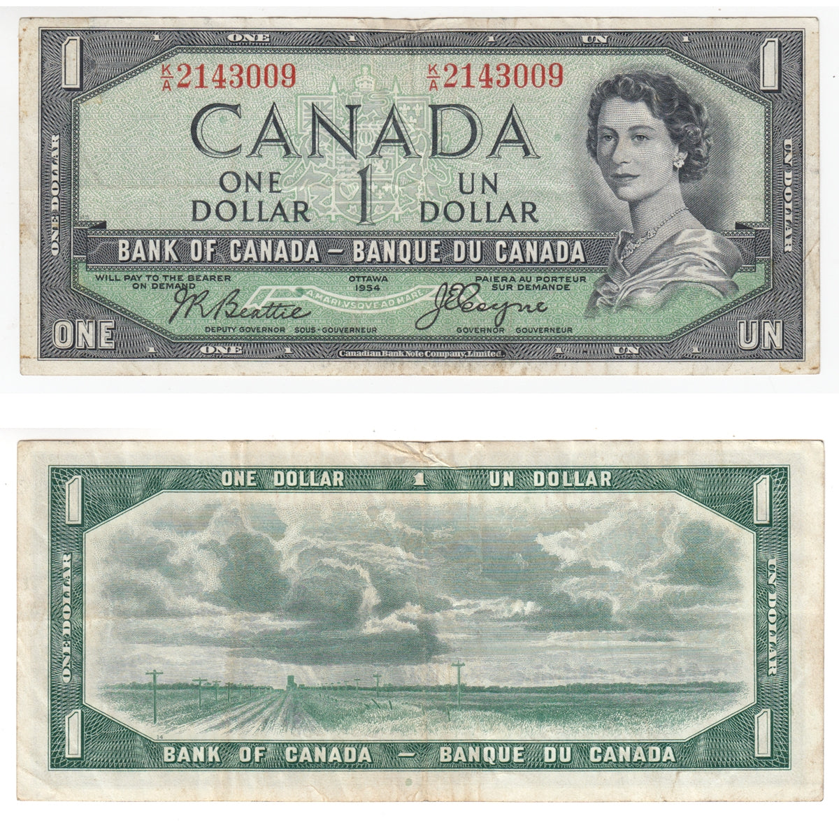 BC-29b 1954 Canada $1 Beattie-Coyne, Devil's Face, K/A, Very Fine (VF20)