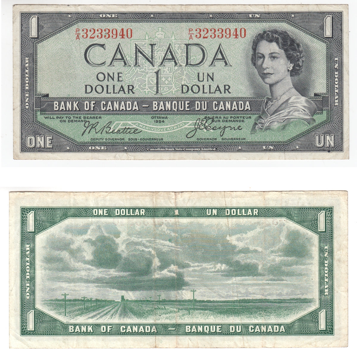 BC-29b 1954 Canada $1 Beattie-Coyne, Devil's Face, P/A, Very Fine (VF20)