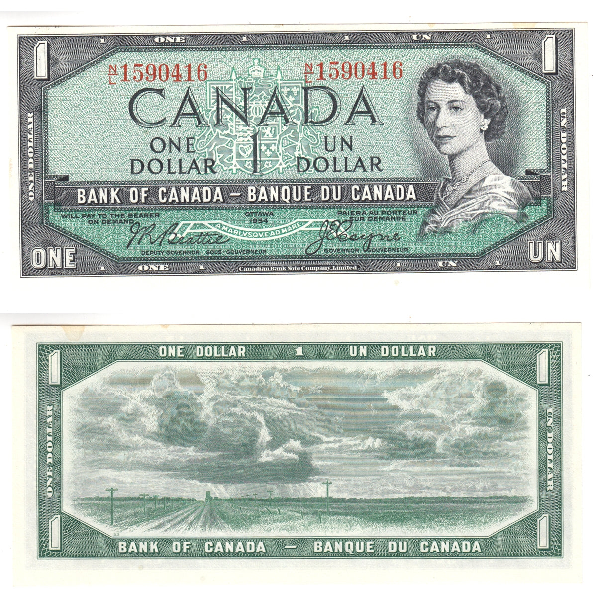 BC-37a 1954 Canada $1 Beattie-Coyne, N/L, Choice Uncirculated (CUNC63)