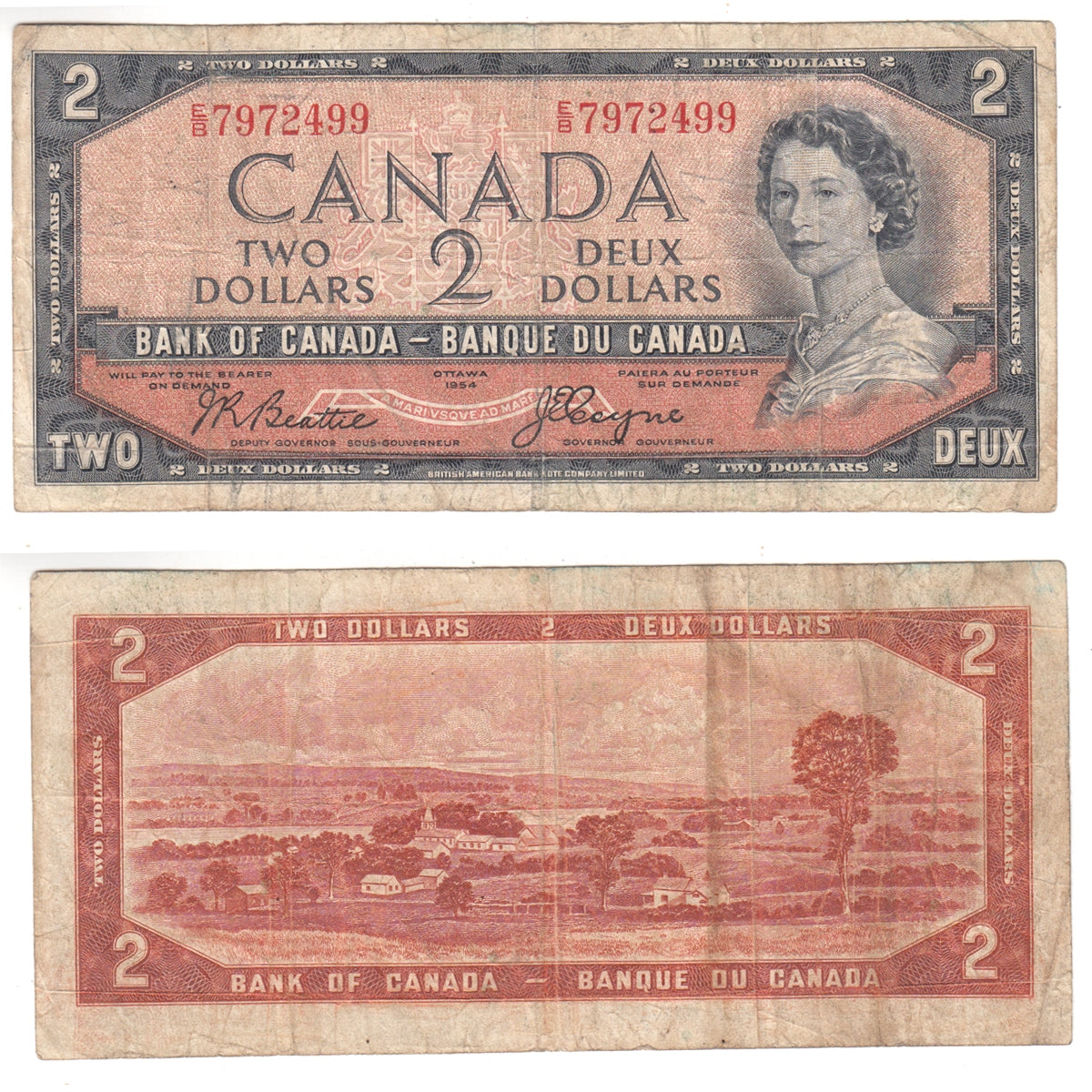 BC-30b 1954 Canada $2 Beattie-Coyne, Devil's Face, E/B, VG-F (VG10)