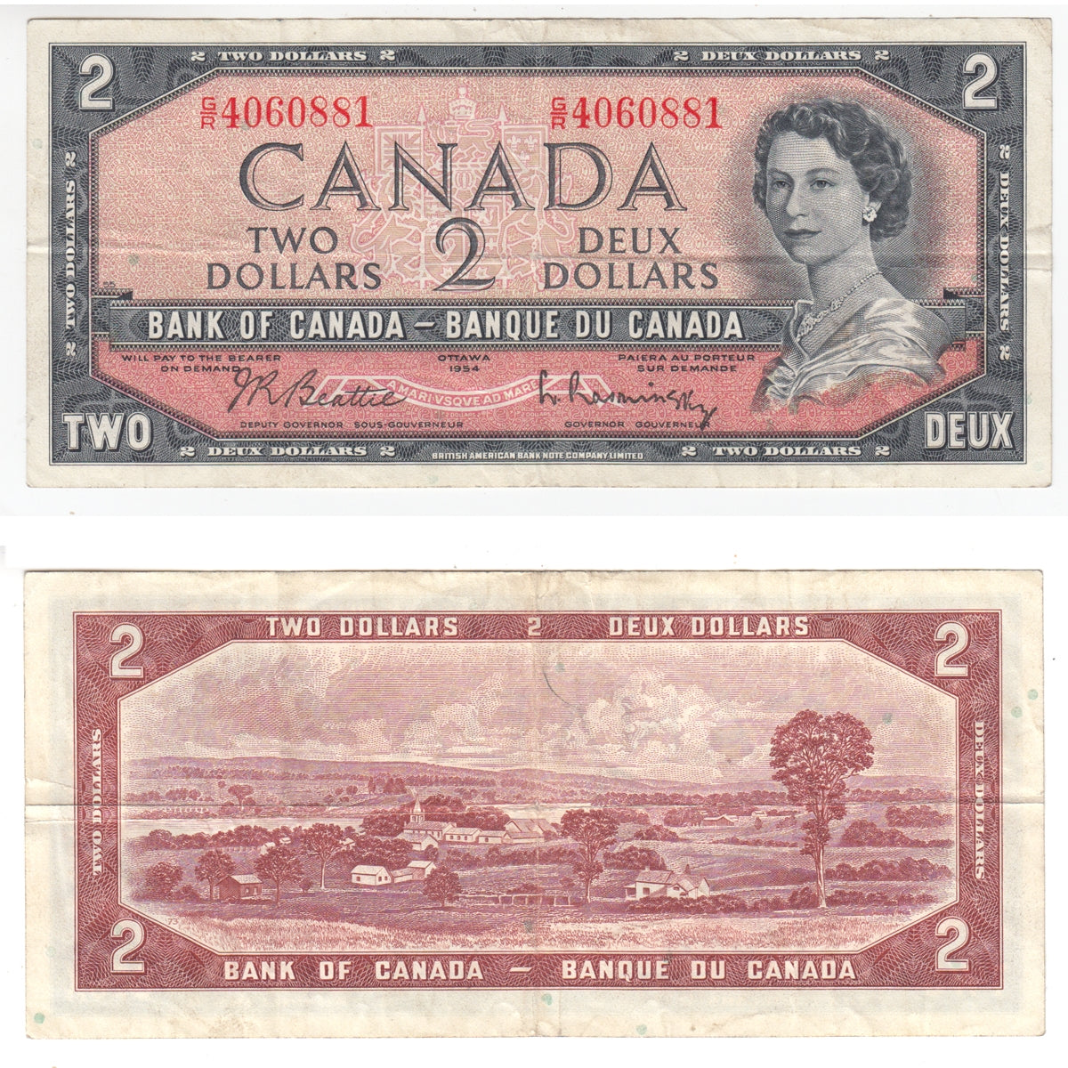 BC-38b 1954 Canada $2 Beattie-Rasminsky, G/R, Very Fine (VF20)