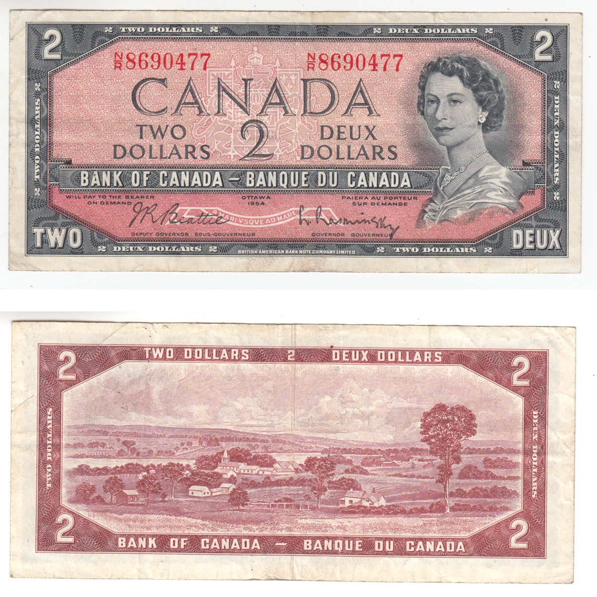 BC-38b 1954 Canada $2 Beattie-Rasminsky, N/R, Very Fine (VF20)