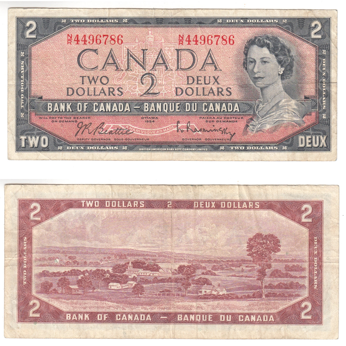 BC-38b 1954 Canada $2 Beattie-Rasminsky, N/R, F-VF (F15)