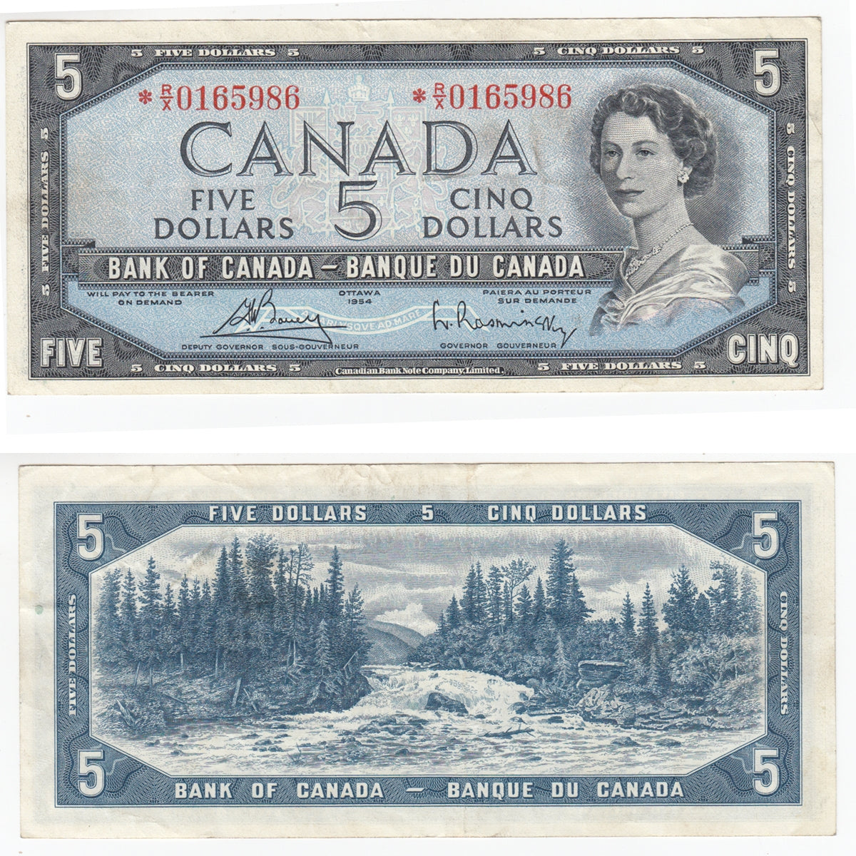 BC-39cA 1954 Canada $5 Bouey-Rasminsky, *R/X Below 0.36M, VF-EF (VF30)