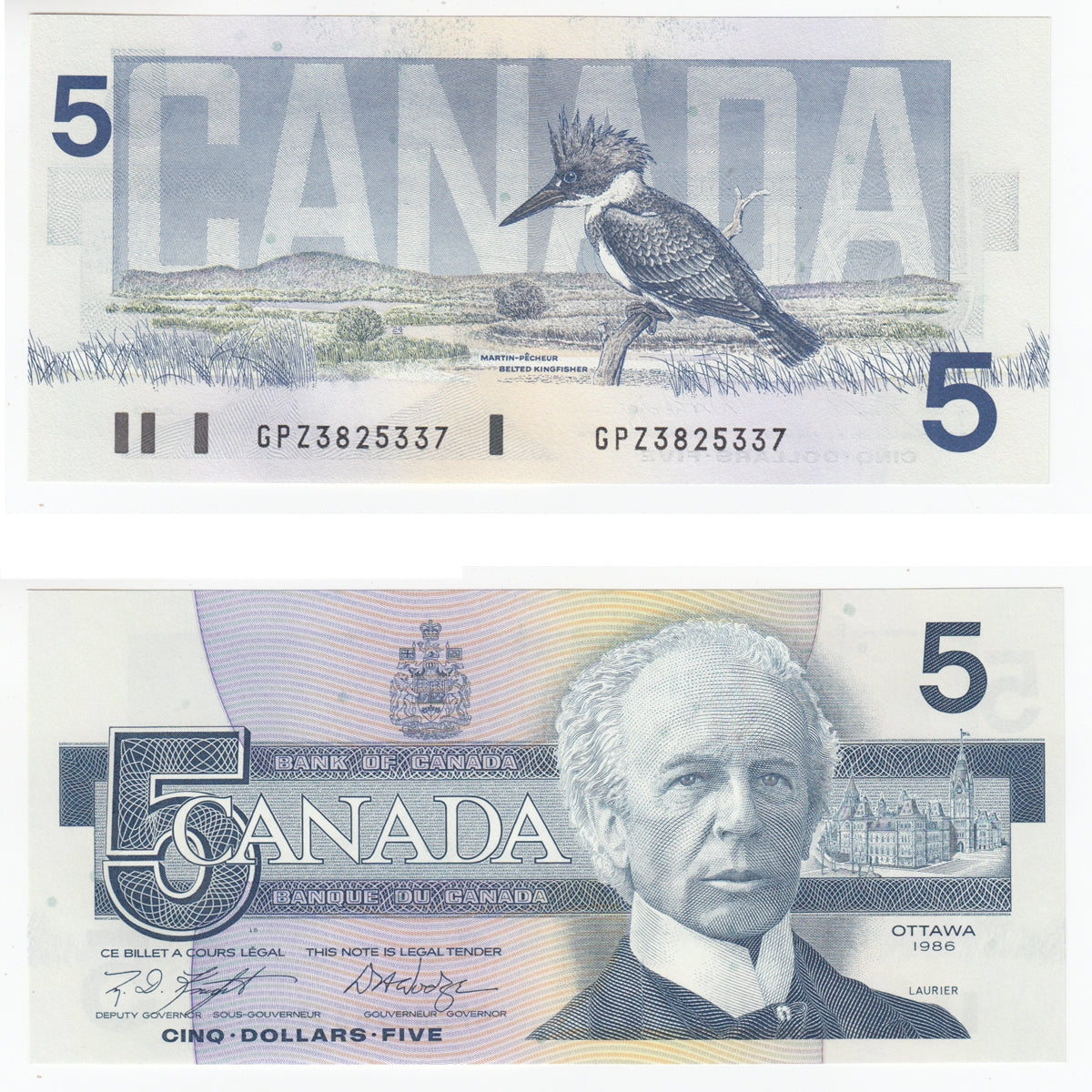 BC-56e 1986 Canada $5 Knight-Dodge, GPZ, Gem Uncirculated (GUNC65)