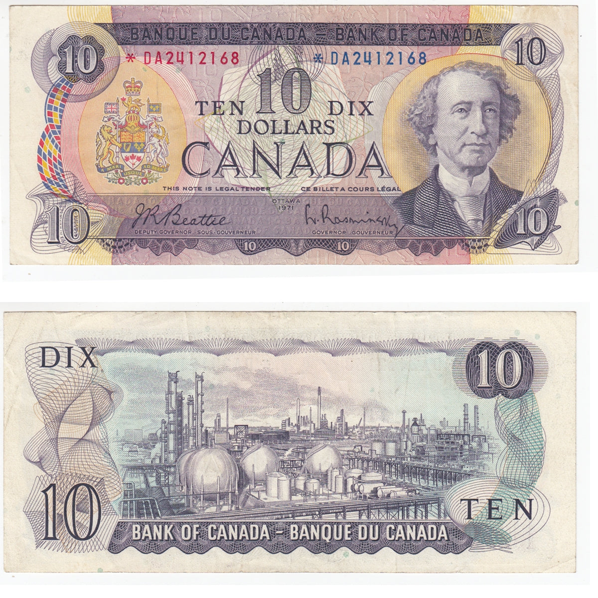 BC-49aA 1971 Canada $10 Beattie-Rasminsky, *DA, Very Fine (VF20)
