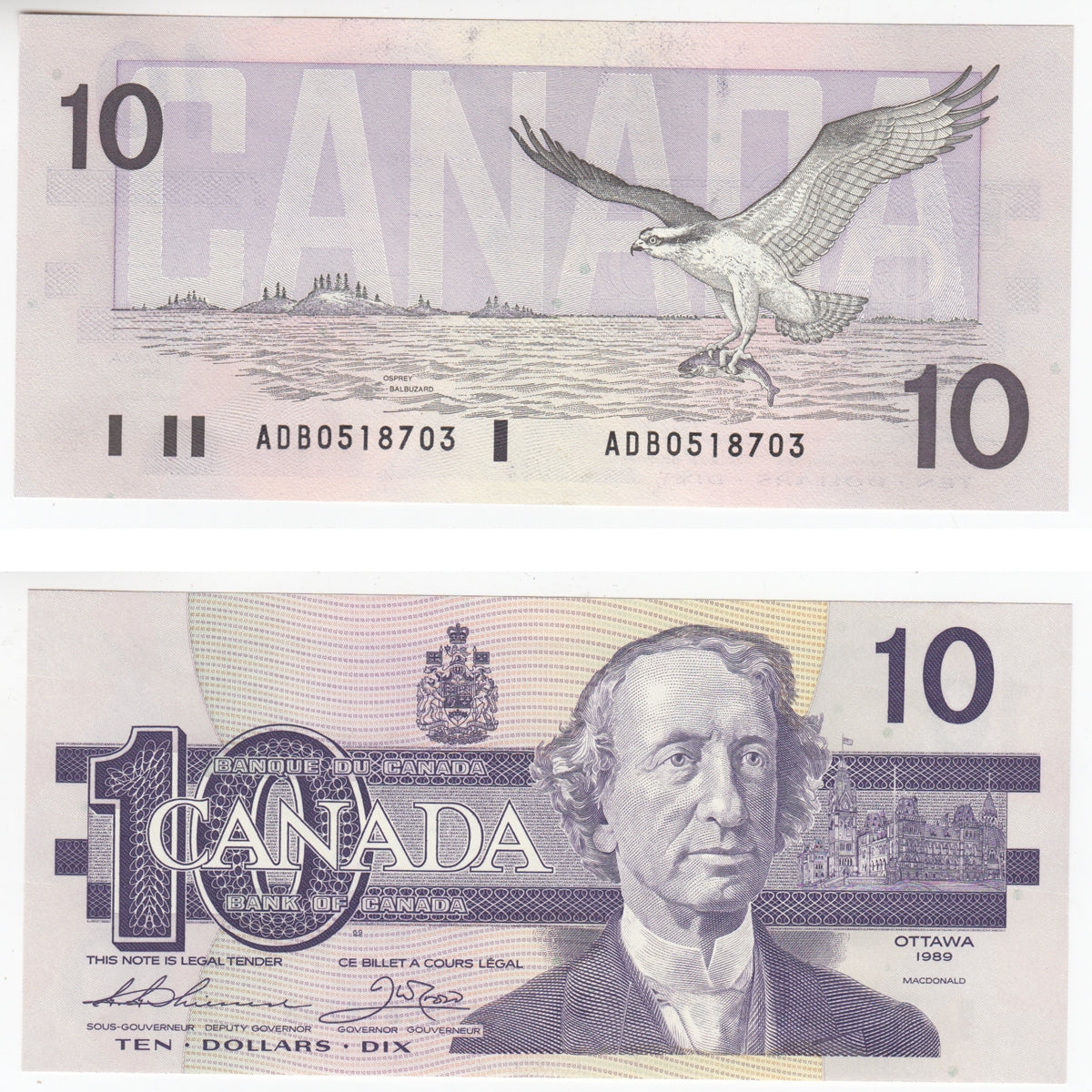 BC-57a 1989 Canada $10 Thiessen-Crow, ADB, Choice Uncirculated (CUNC63)