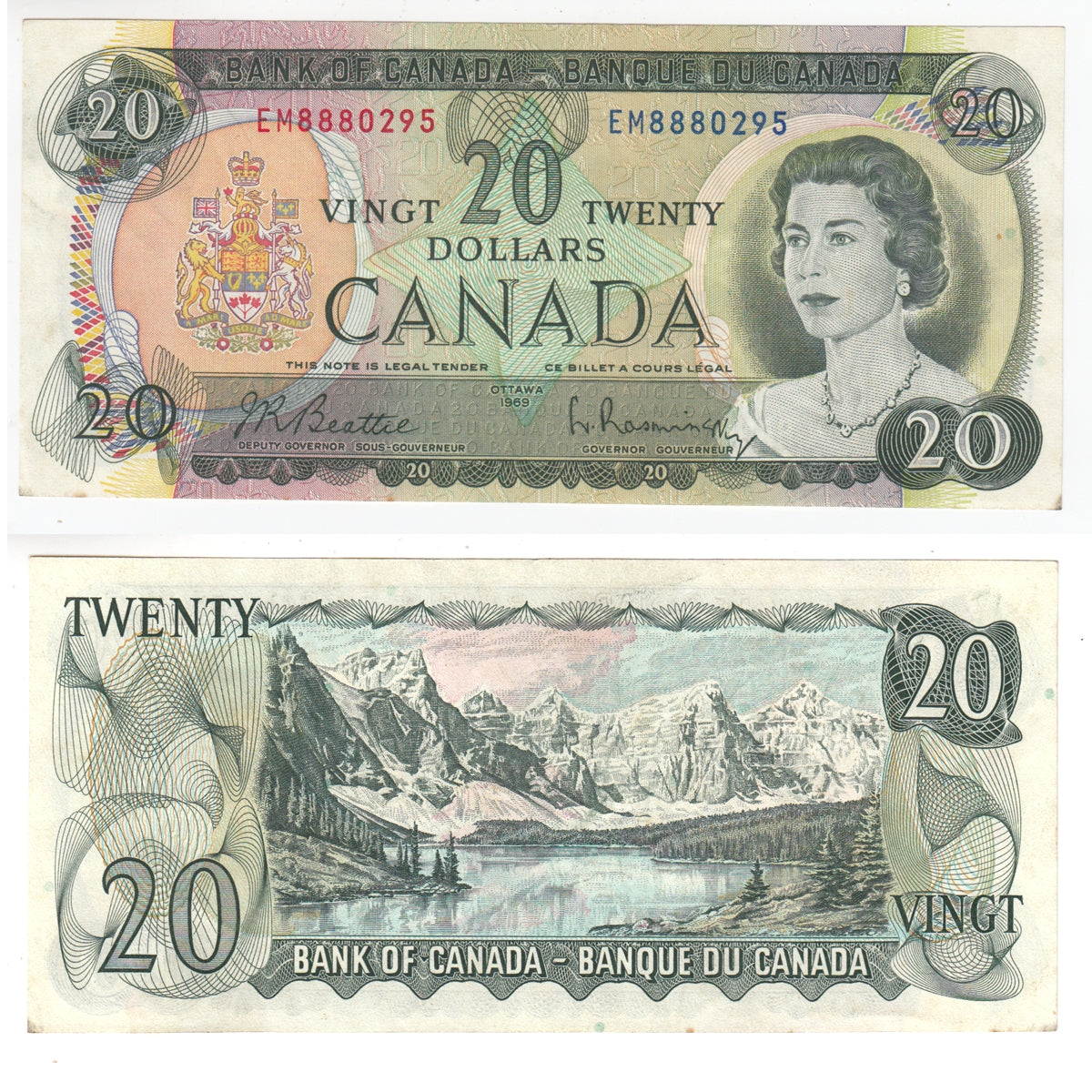 BC-50a 1969 Canada $20 Beattie-Rasminsky, EM, Almost Uncirculated (AU50)
