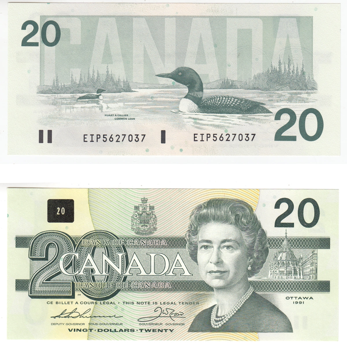 BC-58a-i 1991 Canada $20 Thiessen-Crow, EIP, Choice Uncirculated (CUNC63)