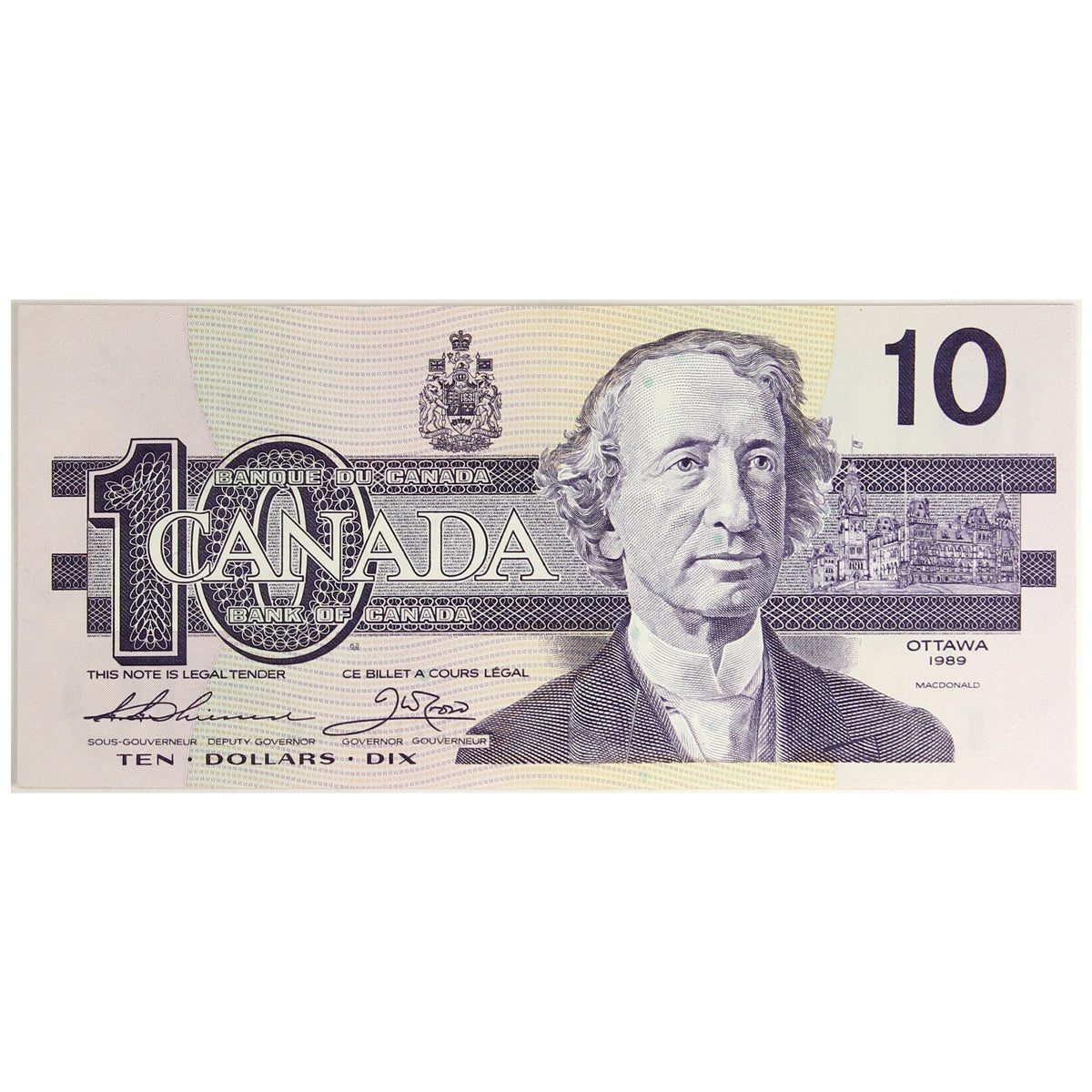 BC-57a 1989 Canada $10 Thiessen-Crow, BDB, Almost Uncirculated (AU50)