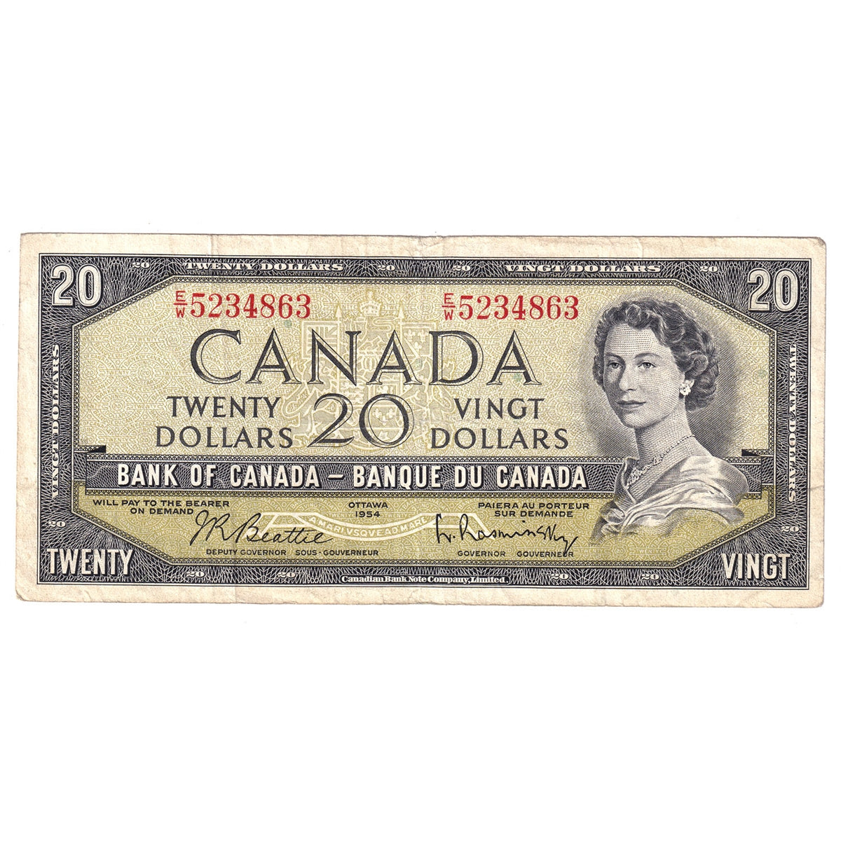 BC-41b 1954 Canada $20 Beattie-Rasminsky, E/W, F-VF