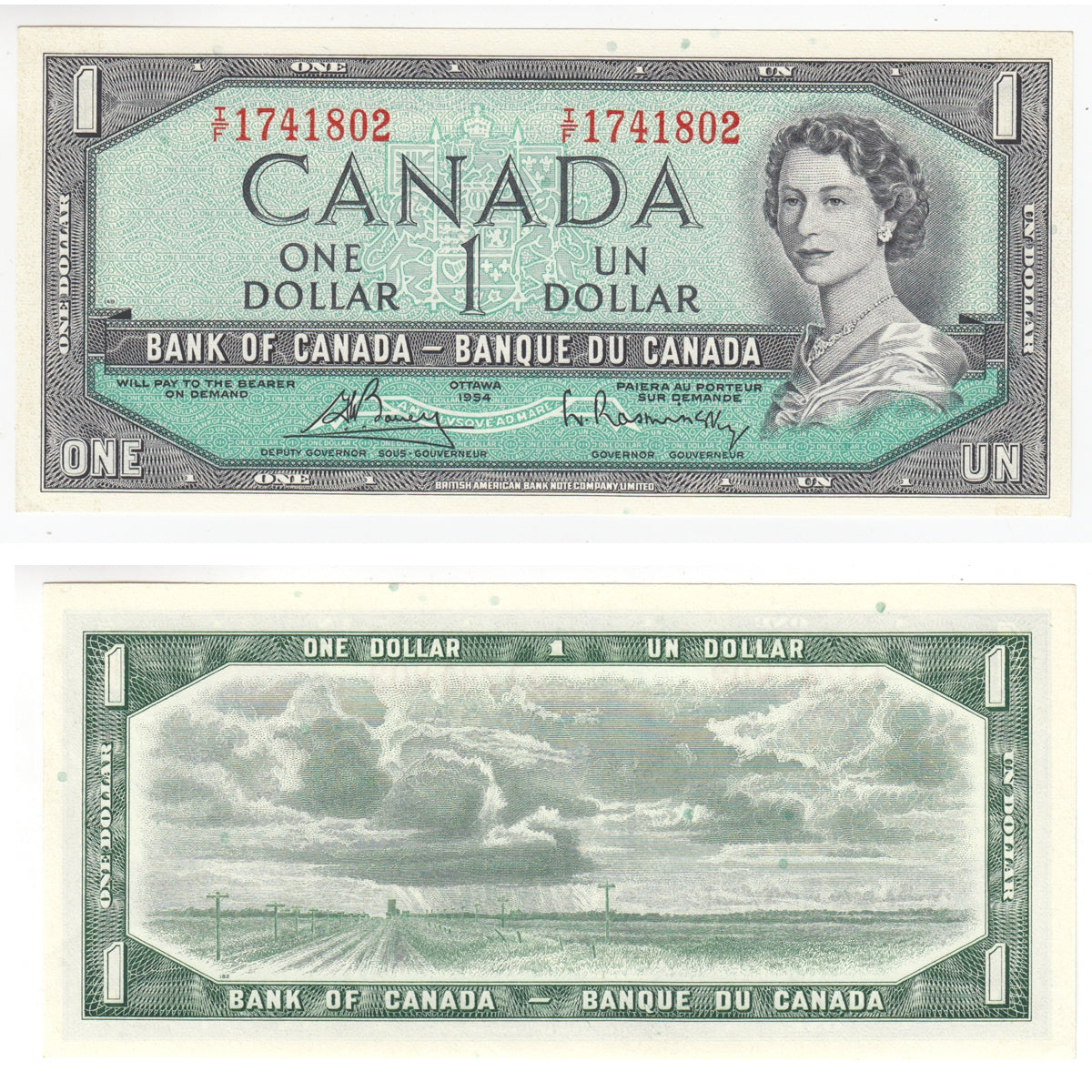 BC-37c 1954 Canada $1 Bouey-Rasminsky, I/F, CUNC