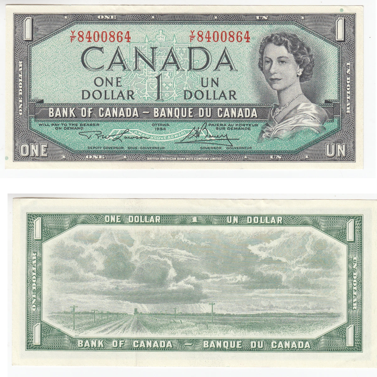 BC-37d 1954 Canada $1 Lawson-Bouey, Y/F, Extra Fine (EF40)