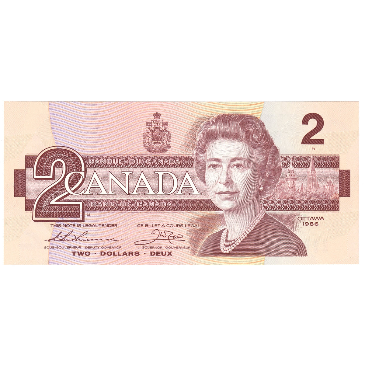 BC-55b 1986 Canada $2 Thiessen-Crow, AUM, Choice Uncirculated (CUNC63)
