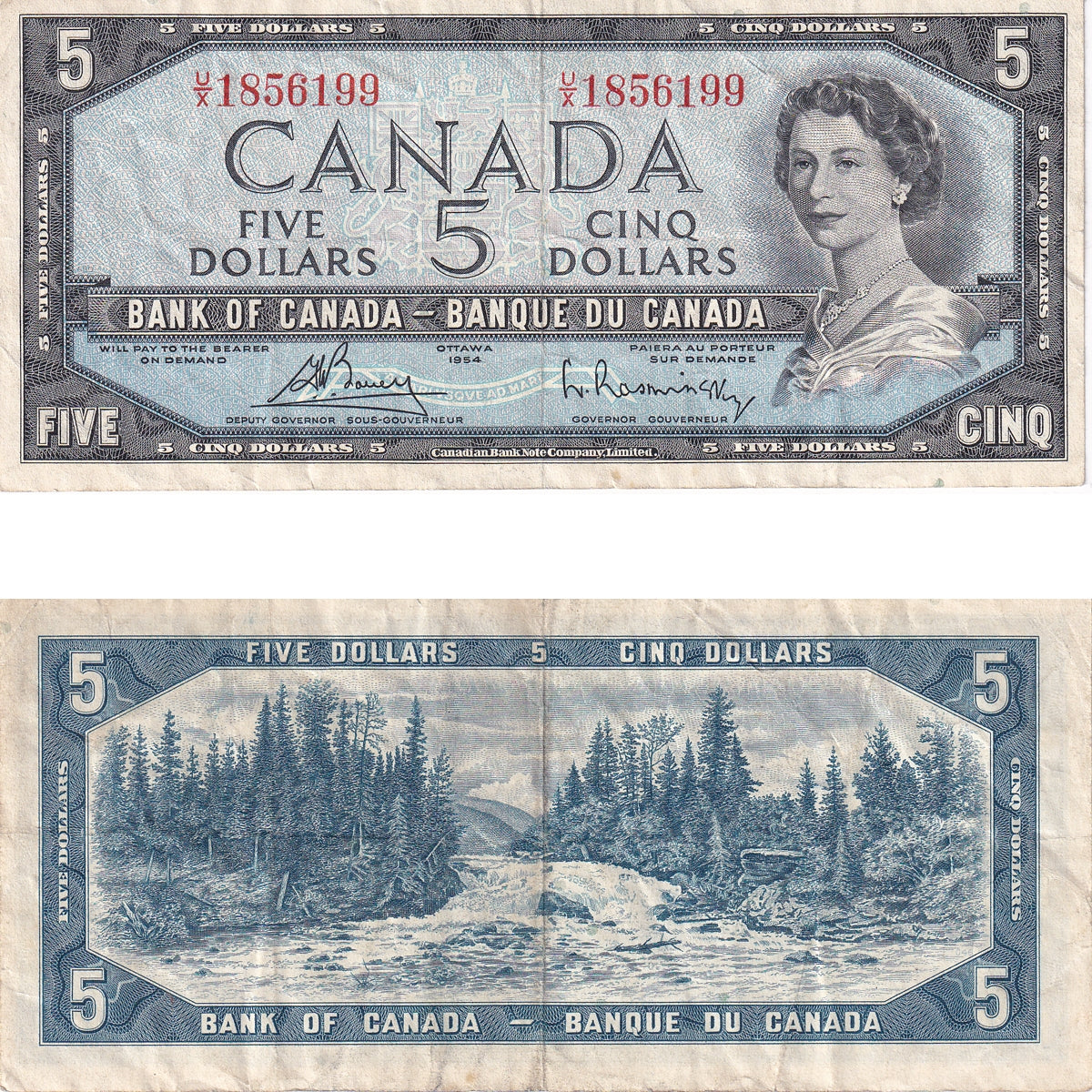 BC-39c 1954 Canada $5 Bouey-Rasminsky, U/X, F-VF