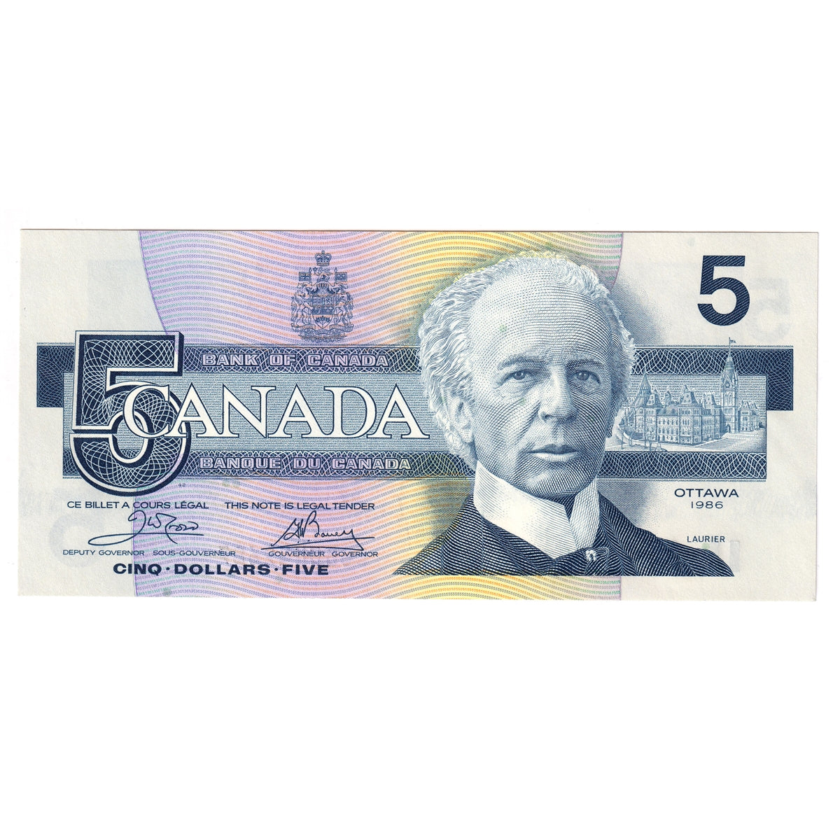 BC-56a 1986 Canada $5 Crow-Bouey, EOB, AU-UNC (AU55)