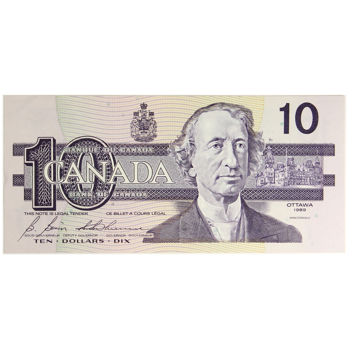 BC-57b 1989 Canada $10 Bonin-Thiessen, BDR, AU-UNC (AU55)