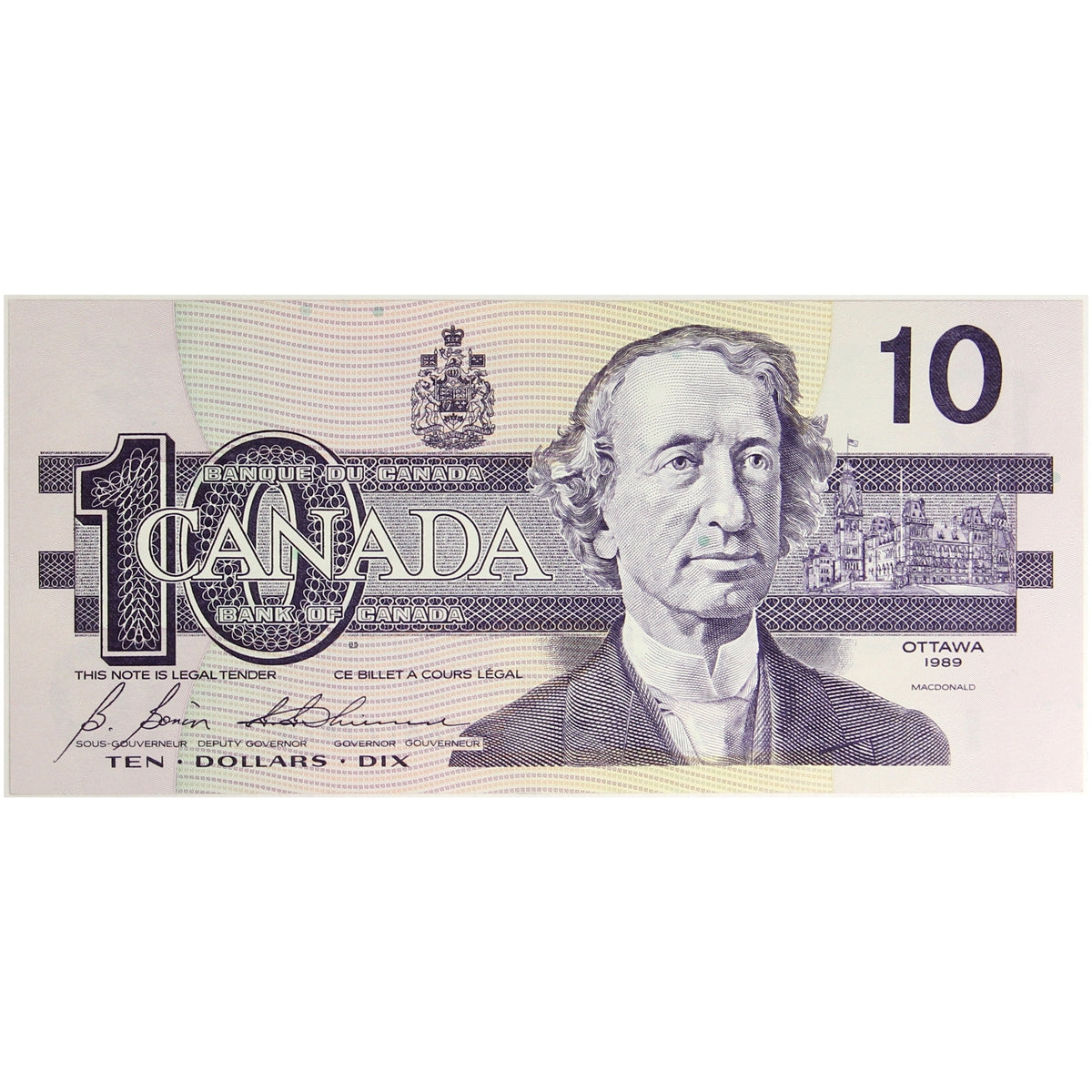BC-57b 1989 Canada $10 Bonin-Thiessen, BDS, Choice Uncirculated (CUNC63)