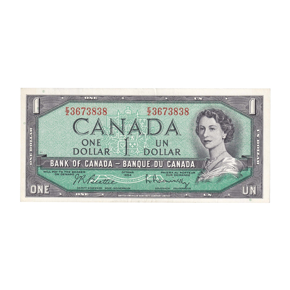BC-37b-i 1954 Canada $1 Beattie-Rasminsky, E/Z, EF-AU
