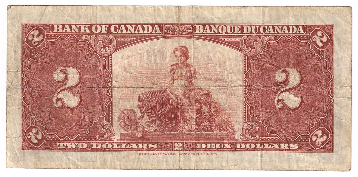BC-22b 1937 Canada $2 Gordon-Towers, O/B, VG-F (VG10)