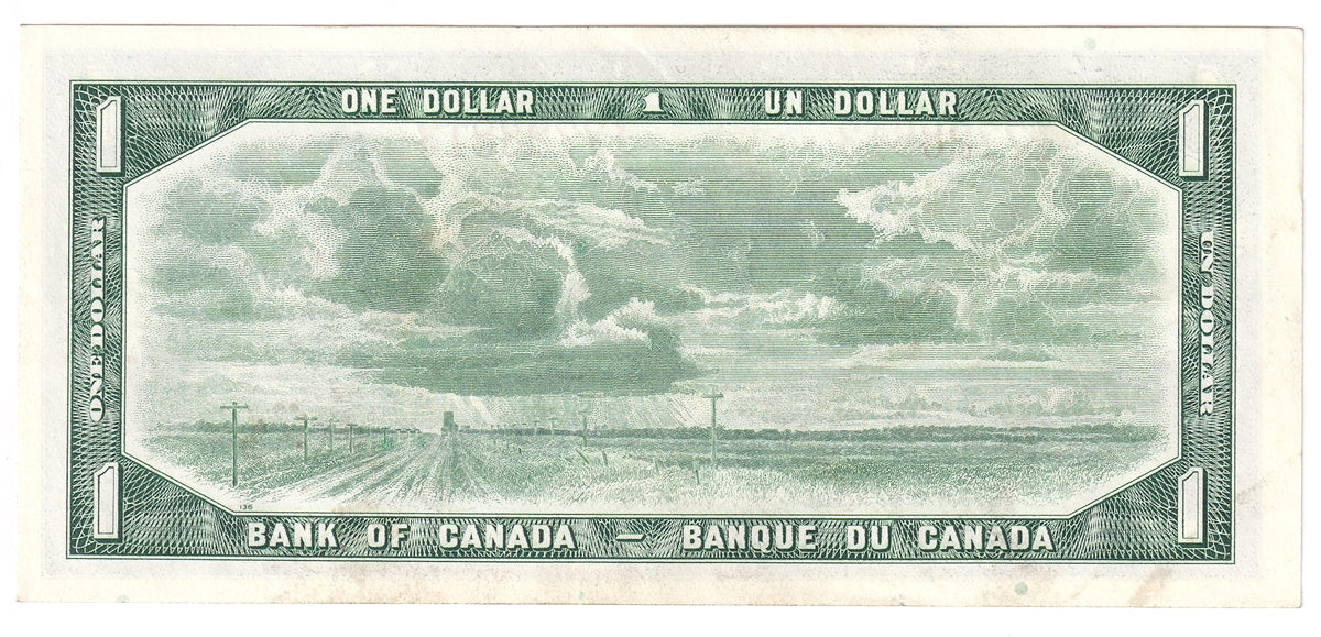 BC-37b-i 1954 Canada $1 Beattie-Rasminsky, V/Z, AU-UNC (AU55)