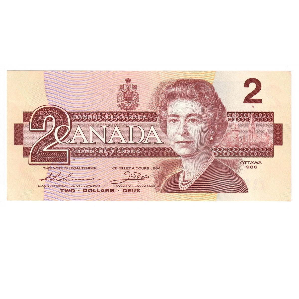 BC-55b 1986 Canada $2 Thiessen-Crow, BGM, Almost Uncirculated (AU50)