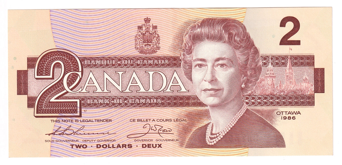 BC-55b 1986 Canada $2 Thiessen-Crow, BGT, EF-AU (EF45)