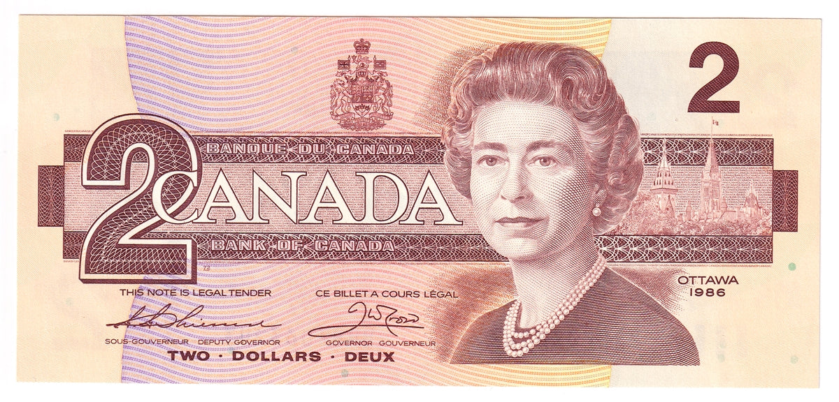 BC-55b 1986 Canada $2 Thiessen-Crow, BRR, Uncirculated (MS60)