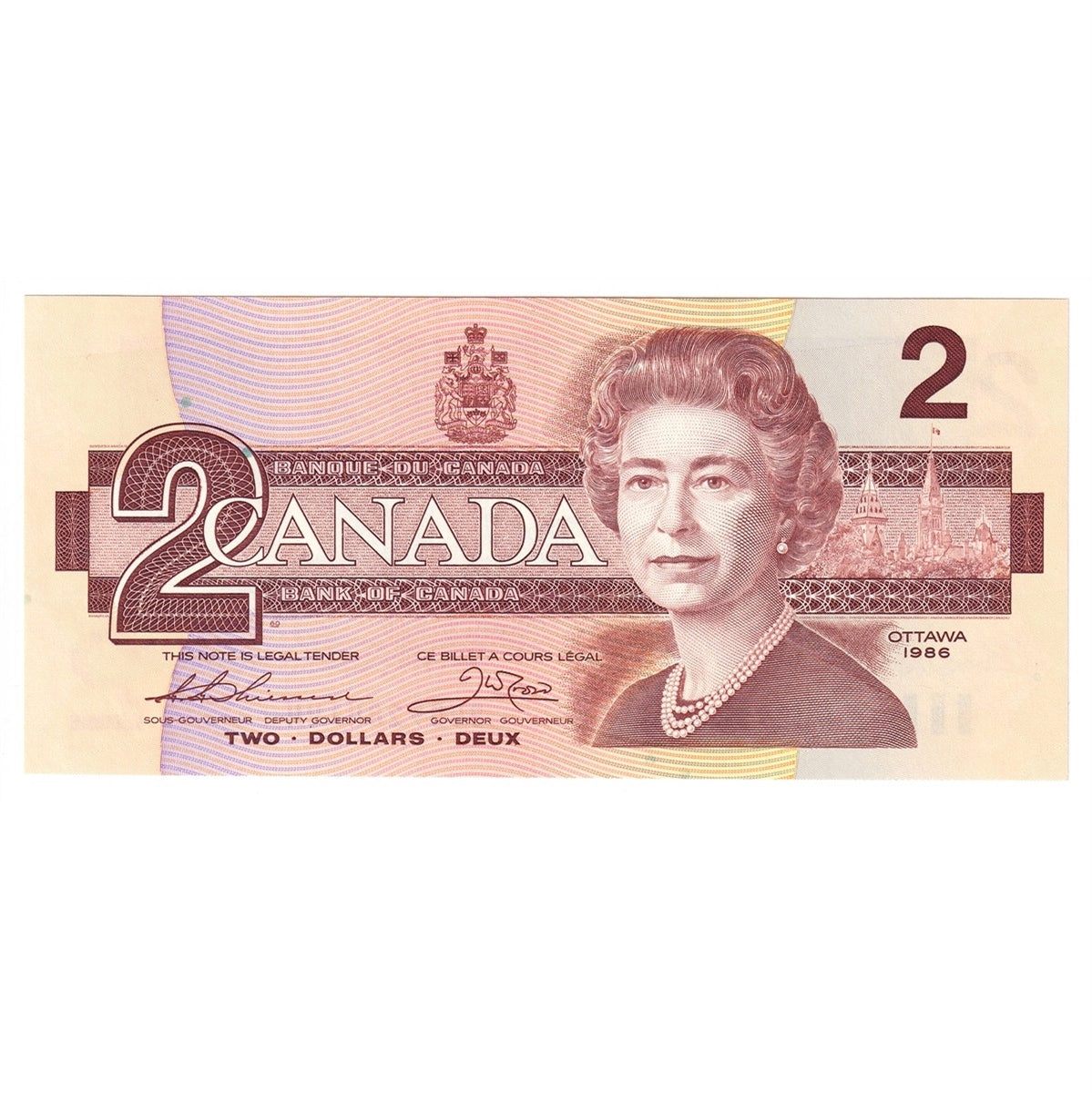 BC-55b 1986 Canada $2 Thiessen-Crow, BUD, Choice Uncirculated (CUNC63)