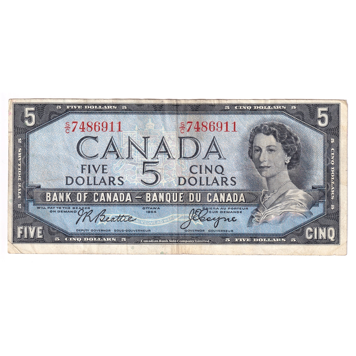 BC-39a-i 1954 Canada $5 Beattie-Coyne, S/C, VF