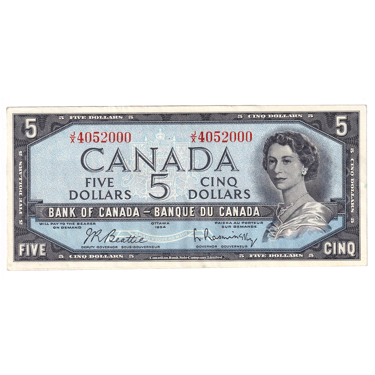 BC-39b 1954 Canada $5 Beattie-Rasminsky, J/X, AU