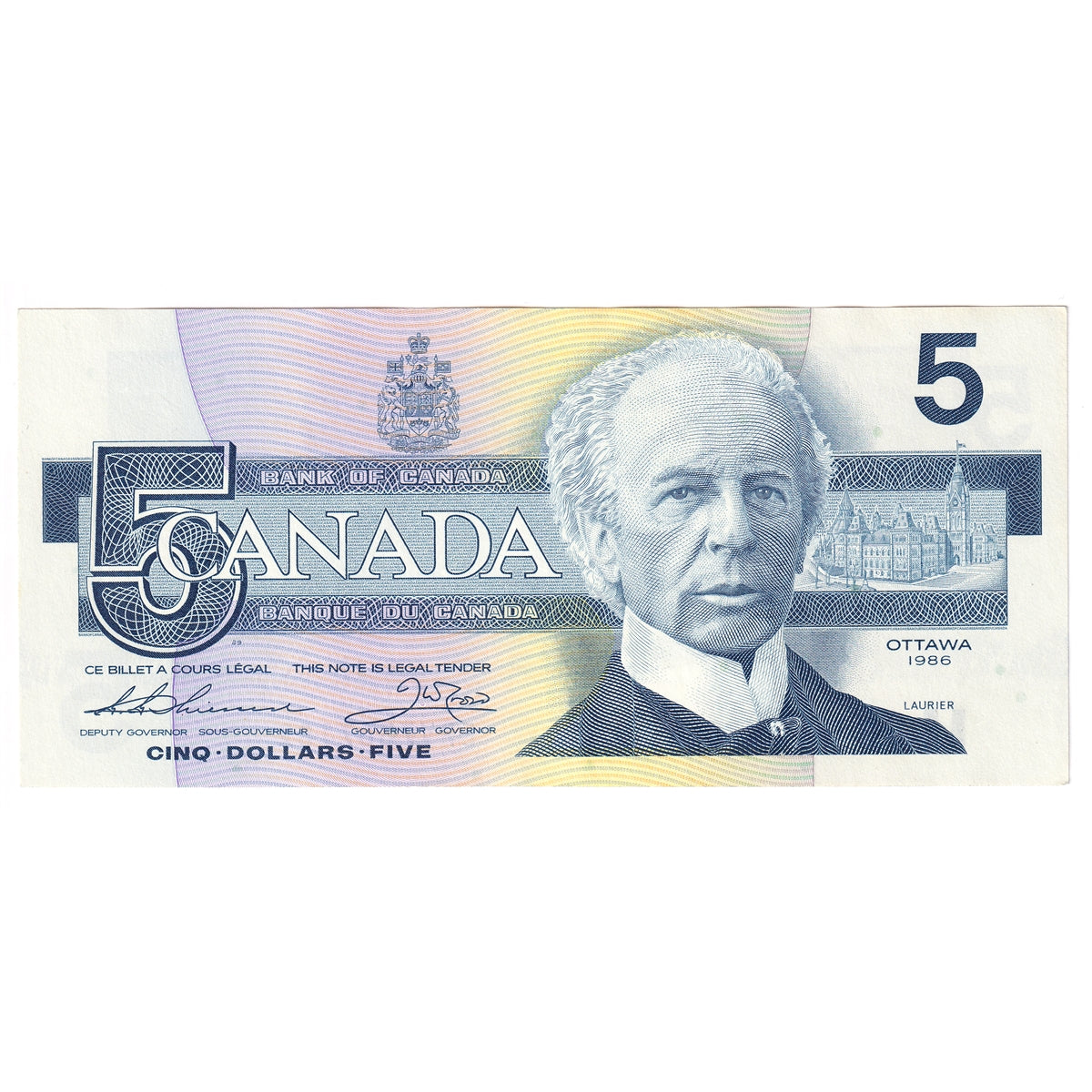 BC-56b 1986 Canada $5 Thiessen-Crow, EPV, AU-UNC (AU55)