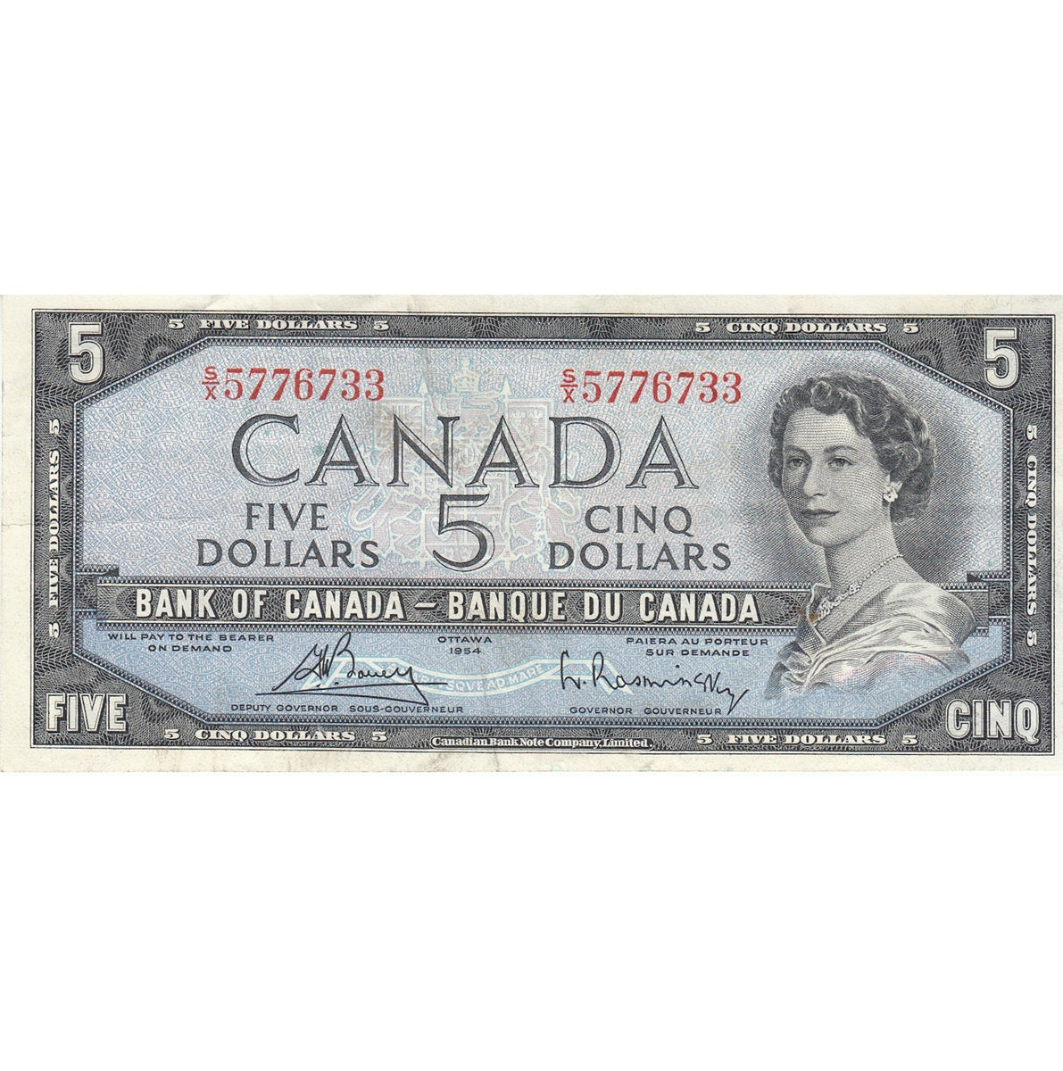 BC-39c 1954 Canada $5 Bouey-Rasminsky, S/X, VF-EF