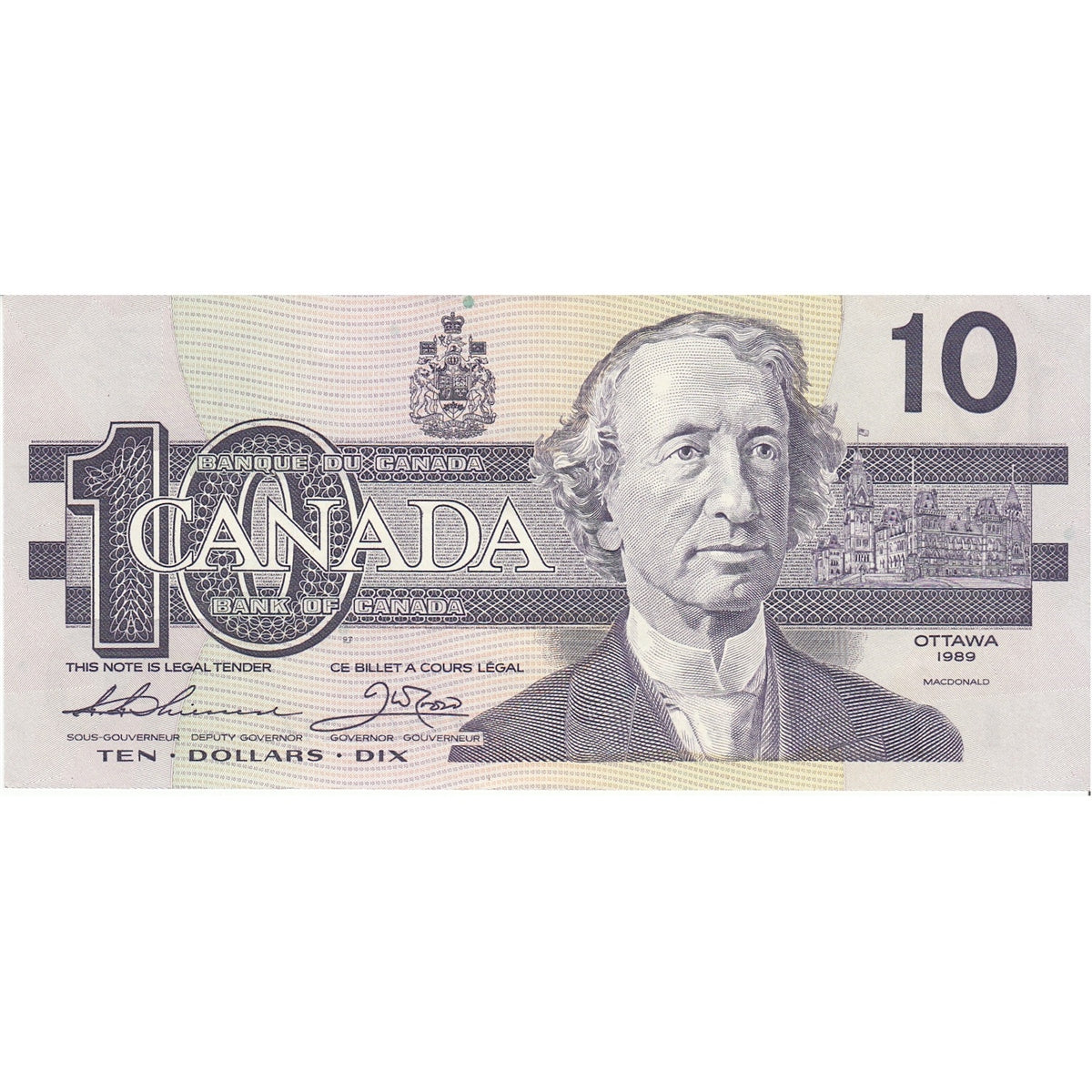 BC-57a 1989 Canada $10 Thiessen-Crow, ATR, AU-UNC
