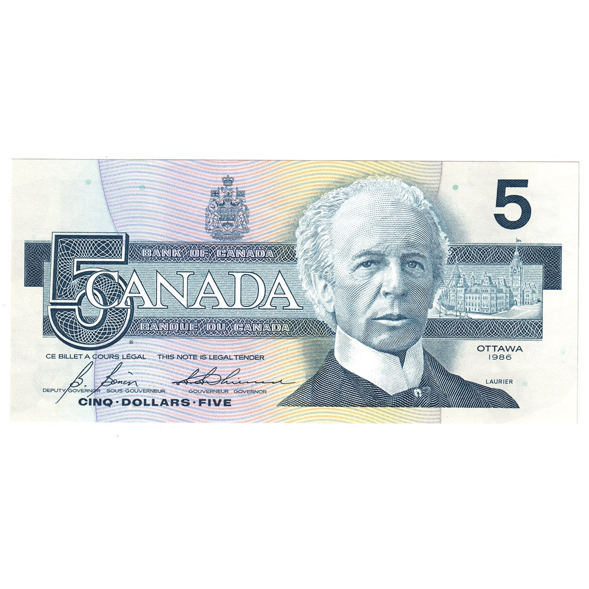BC-56c-i 1986 Canada $5 Bonin-Thiessen, ANG, AU-UNC