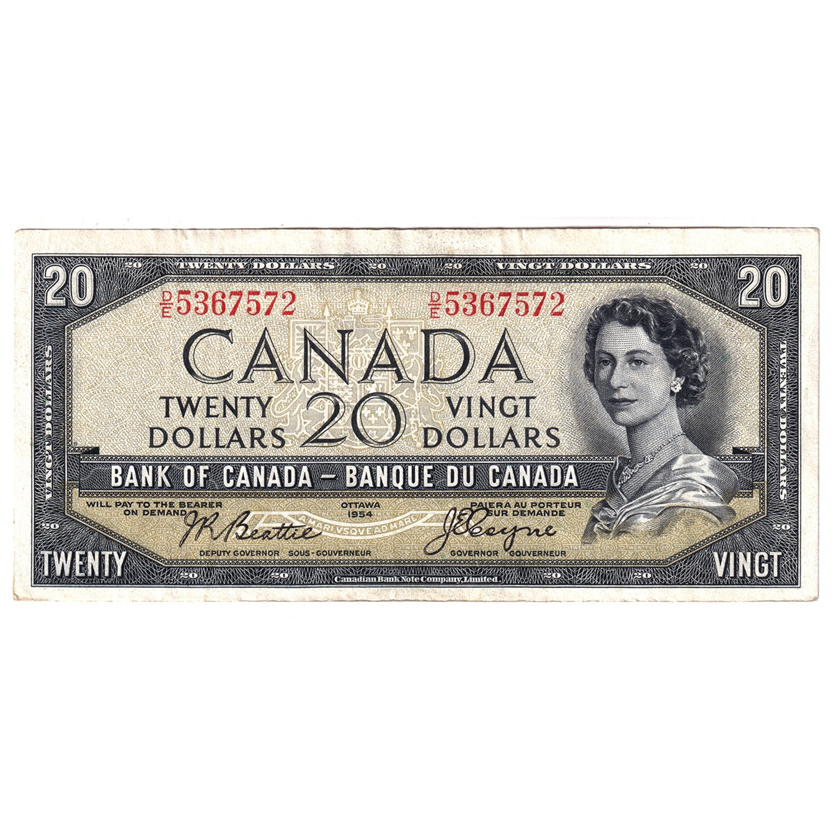 BC-33b 1954 Canada $20 Beattie-Coyne, Devil's Face, D/E, VF