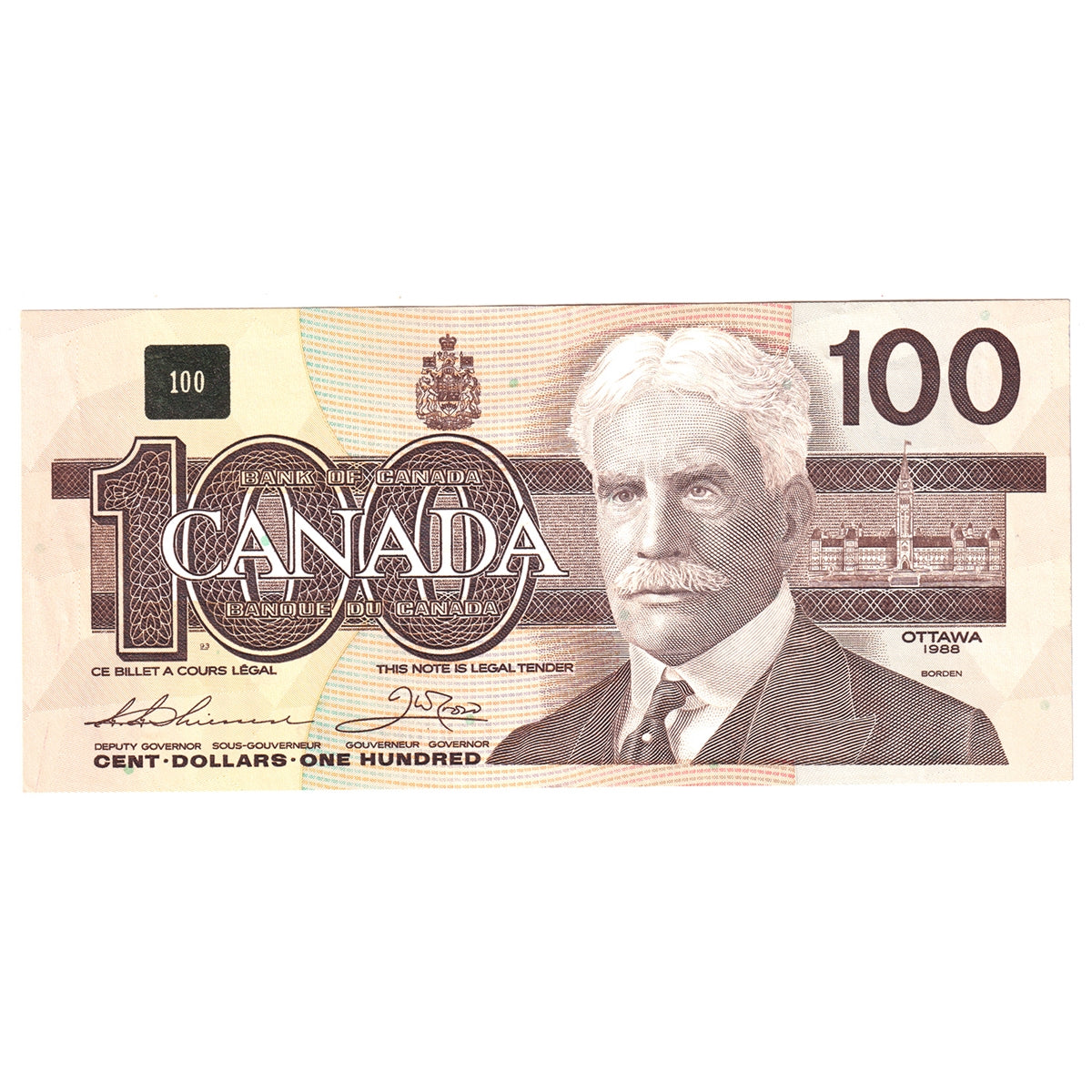 BC-60a 1988 Canada $100 Thiessen-Crow, AJV, Circ