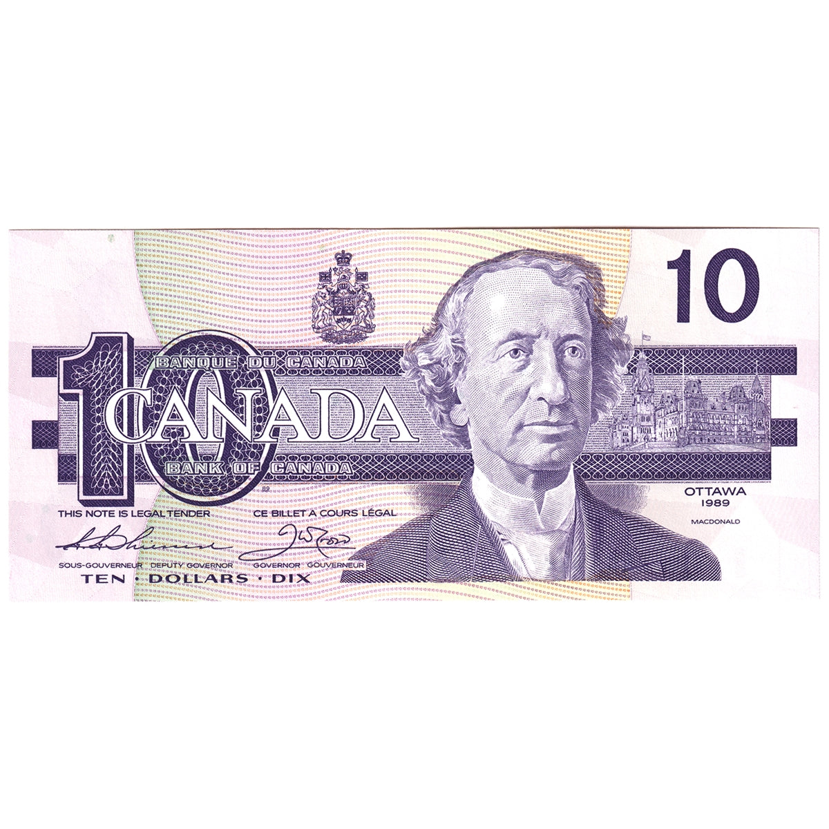 BC-57a 1989 Canada $10 Thiessen-Crow, ADN, Choice Uncirculated (CUNC63)