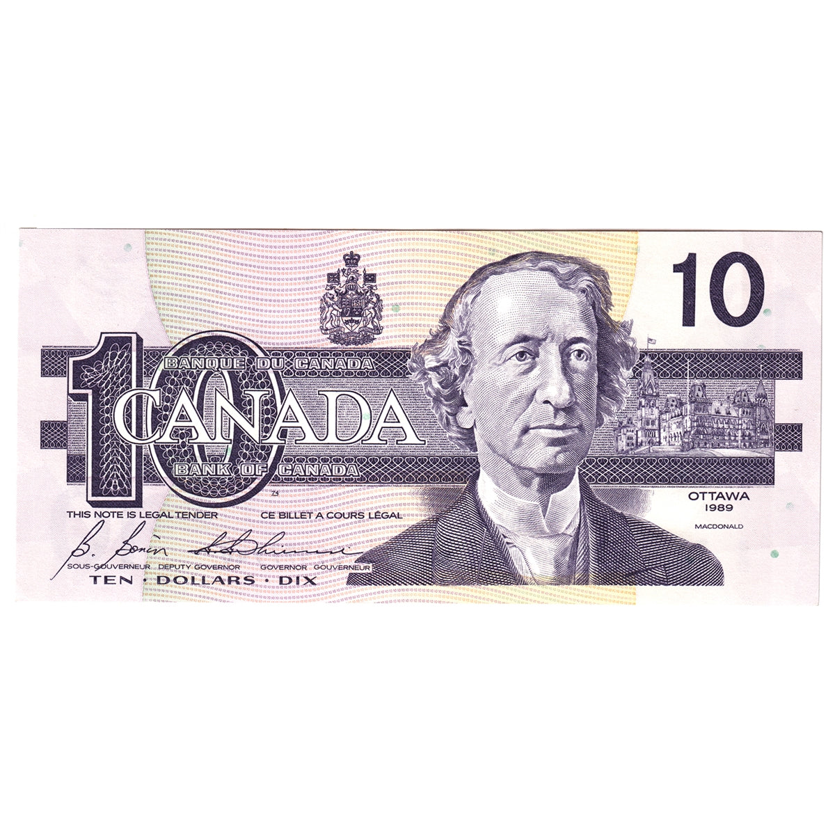 BC-57b 1989 Canada $10 Bonin-Thiessen, BED, Almost Uncirculated (AU50)