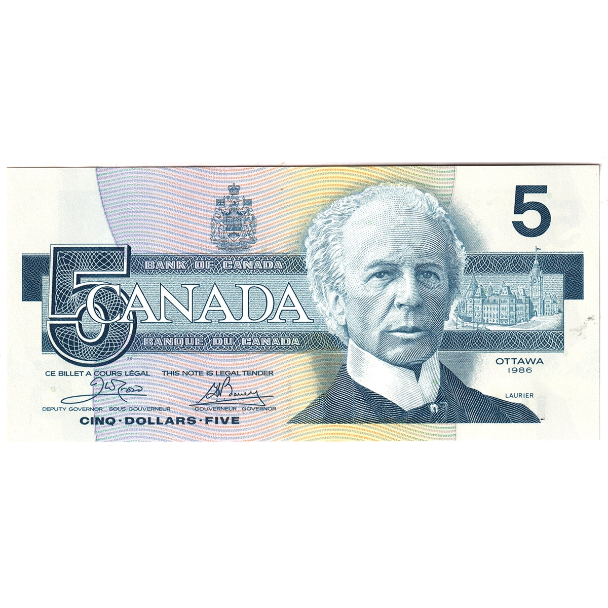 BC-56a-i 1986 Canada $5 Crow-Bouey, EOK, Uncirculated (MS60)