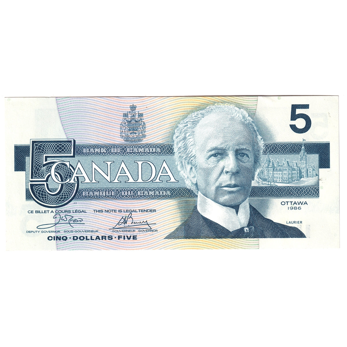 BC-56a-i 1986 Canada $5 Crow-Bouey, EOK, AU-UNC (AU55)