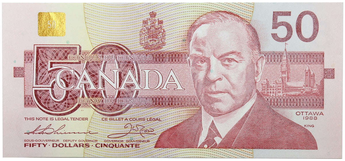 BC-59aA 1988 Canada $50 Thiessen-Crow, EHX above 2.1 M, EF-AU (EF45)