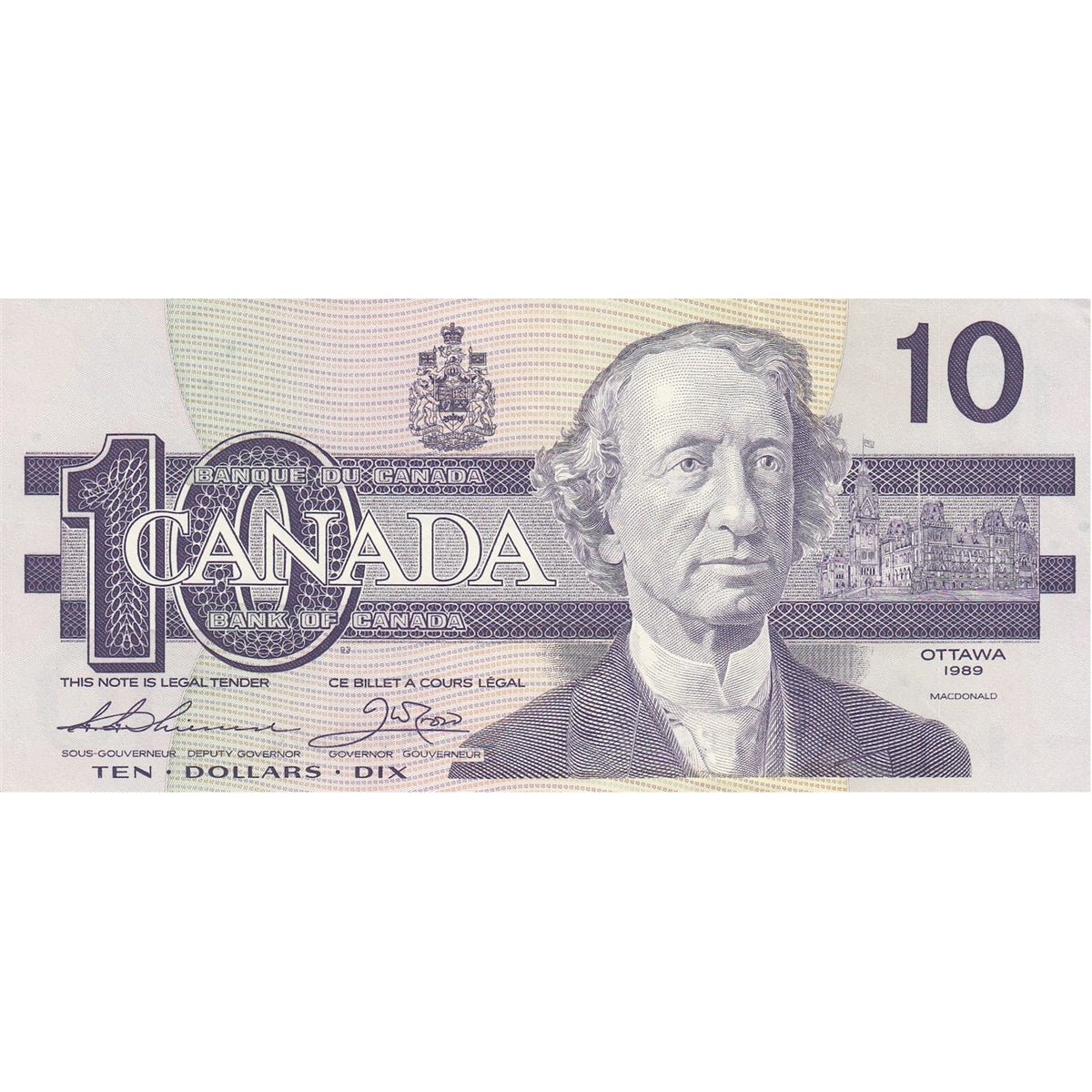 BC-57a 1989 Canada $10 Thiessen-Crow, ADD, Almost Uncirculated (AU50)