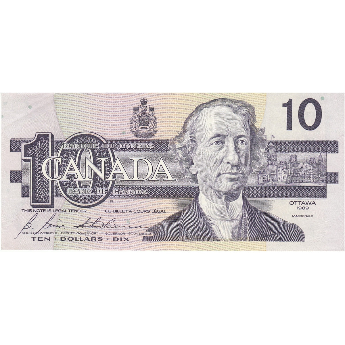 BC-57b 1989 Canada $10 Bonin-Thiessen, BEA, Almost Uncirculated (AU50)