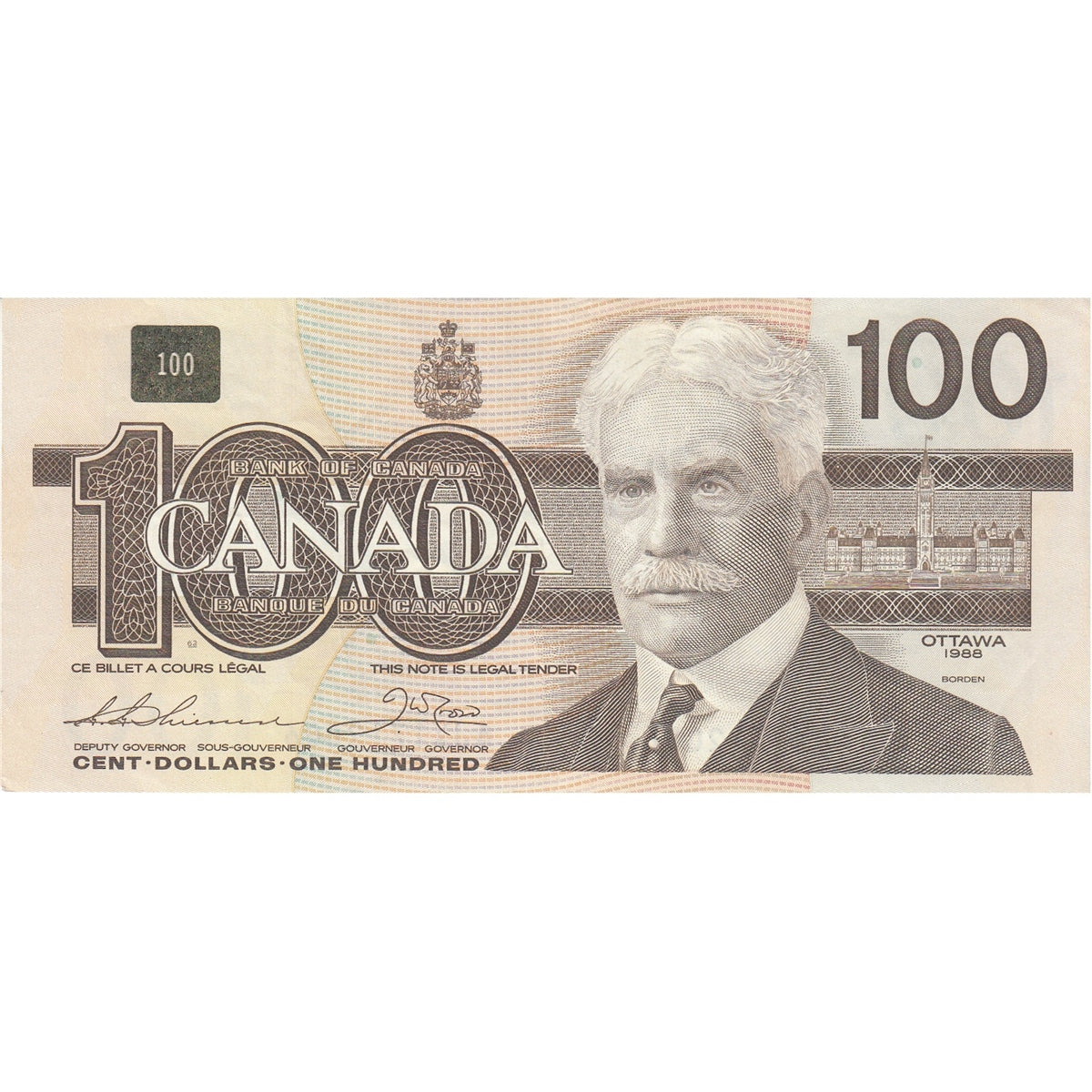 BC-60aA 1988 Canada $100 Thiessen-Crow, AJX with Hidden BPN, VF-EF (VF30)